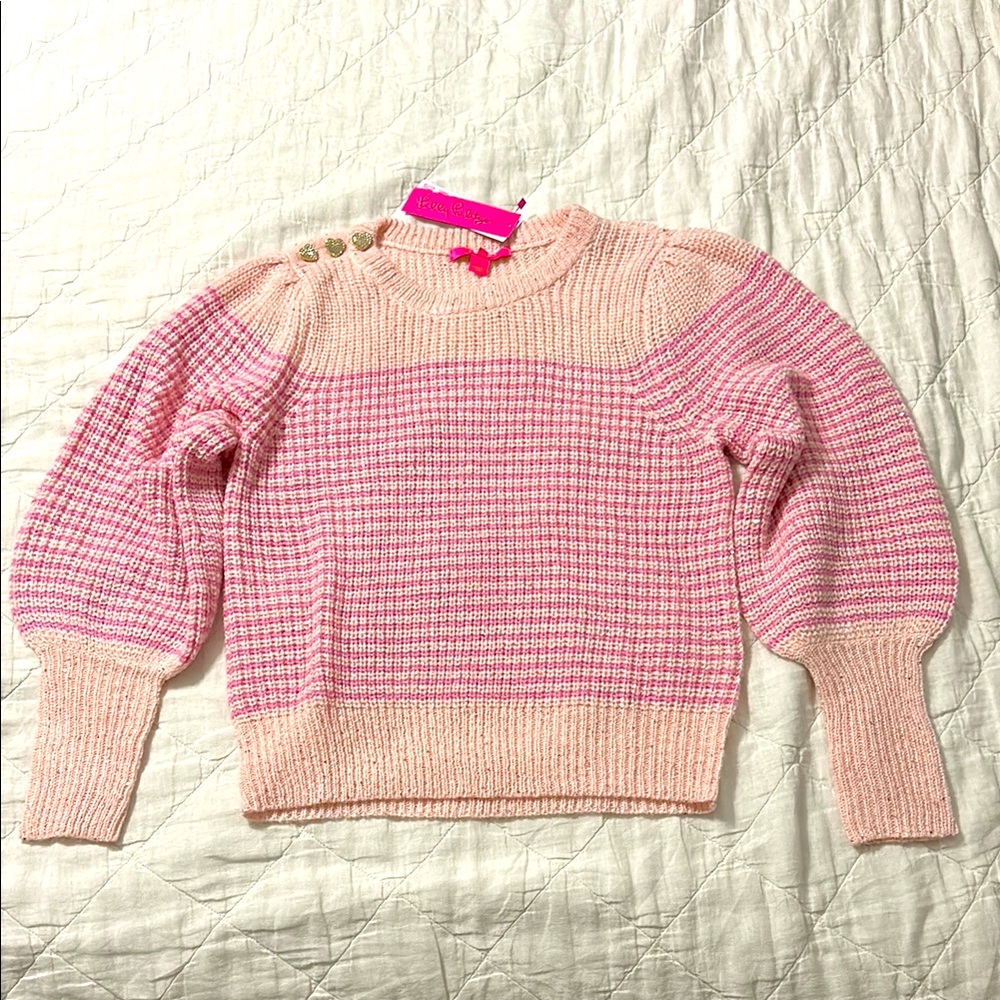 MWT Lilly Pulitzer Finney Sweater in Peony Pink Sparkle Stripe Large